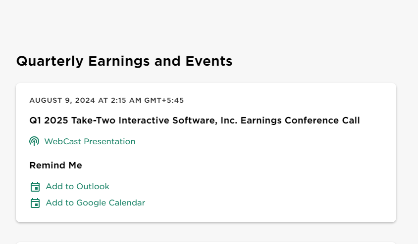 Take-Two Interactive Earning Calls Date and Time